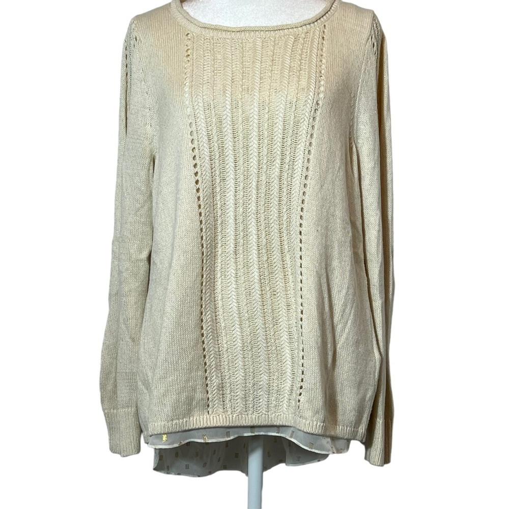Lucky Brand Open Back Sheer Layered Sweater, Medium